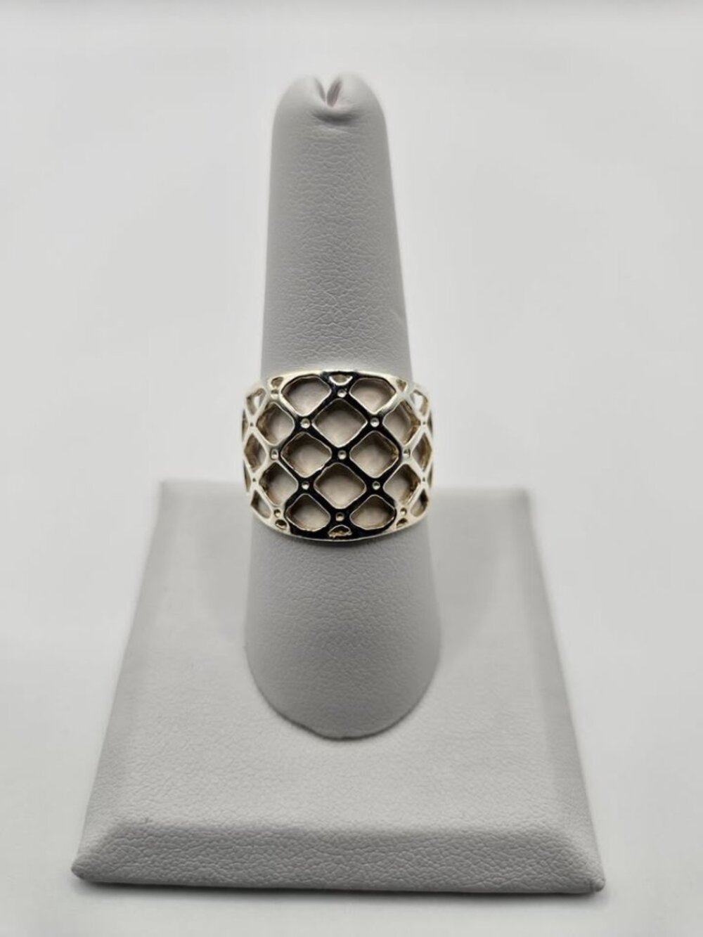 .925 Sterling Silver Geometric Lattice Statement Ring - Size 9 (4.5g) - Picture 1 of 3